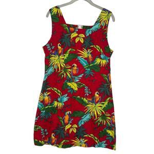 Shannon Marie Tank VTG Hawaiian Red Parrot Palm Print Mini Dress Size XL